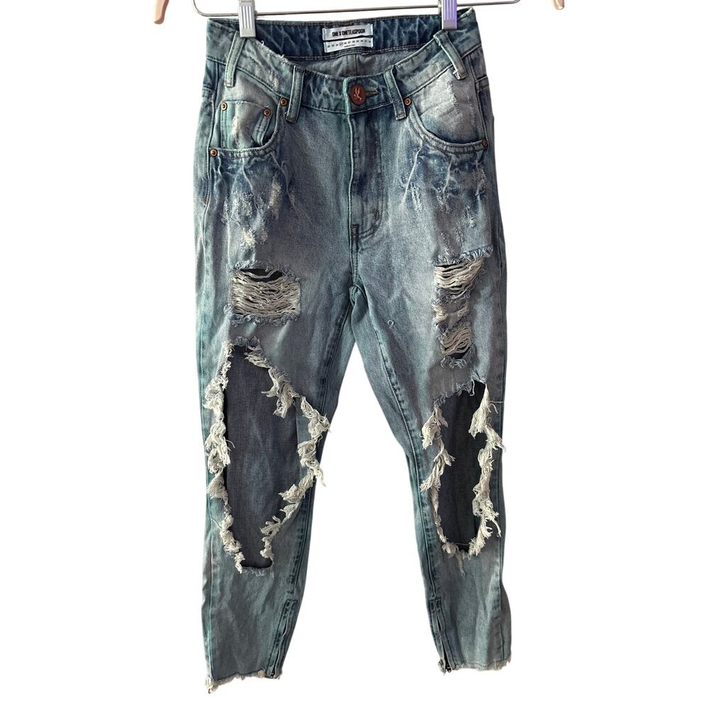 One Teaspoon Sz 25 High Waist Freebirds Distressed Ripped Denim Skinny Jeans